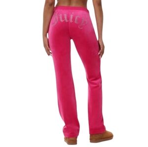 Juicy Couture Pink Velor Pants Sequin Bling Logo Open Ankle Lounge Jogger Sweats